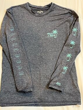 Billabong UV Surf  Long Sleeve Blue/heather Sun/Swim Shirt w Mint Palm Accents